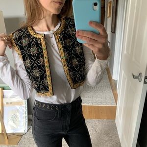 Vintage 60s green velvet & crystal crop vest